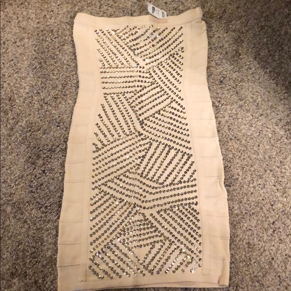 Tan sequin fitted dress